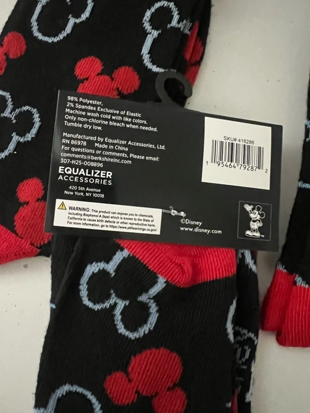 NWT Disney Mickey Mouse Crew Socks Set of 3 Size 9-13 Black Red Unisex